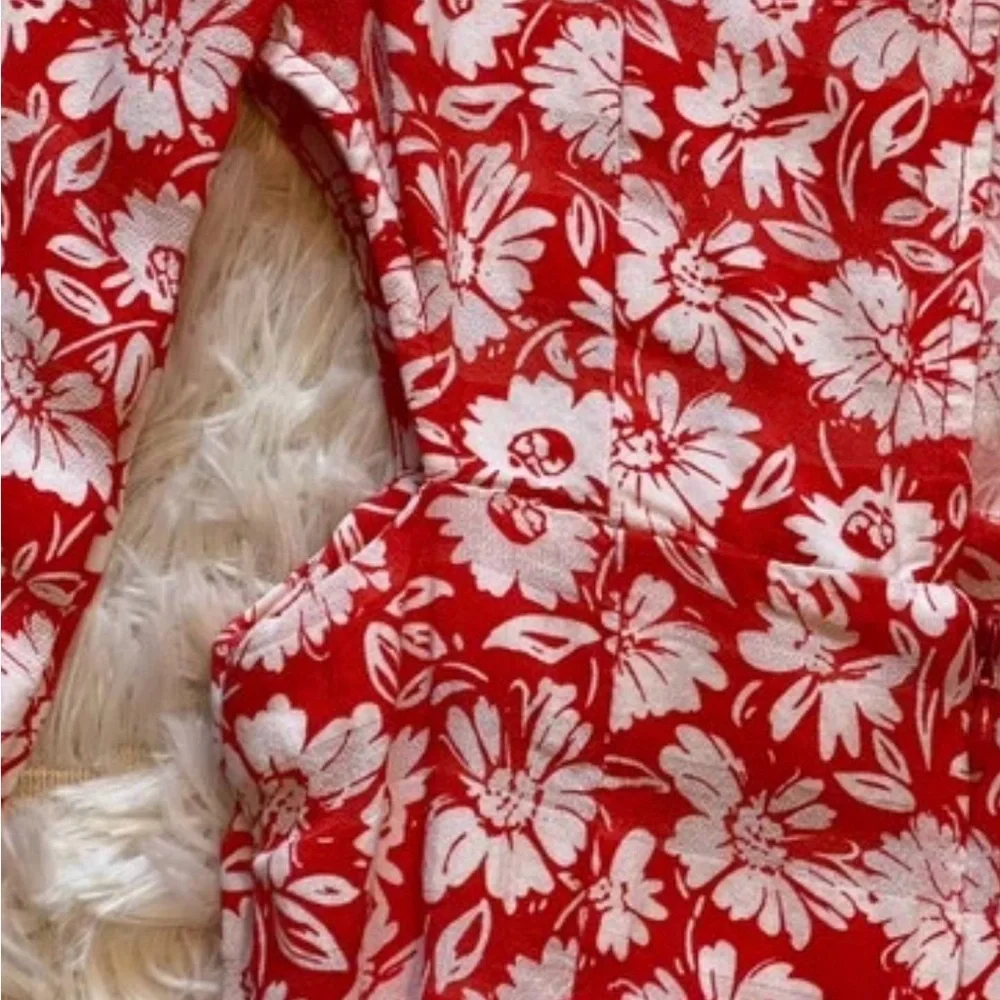 Topshop Red Floral Mini Dress Ruffle Vintage-Style Side Cut Out‎s Fairy Size 2 - Picture 11 of 13